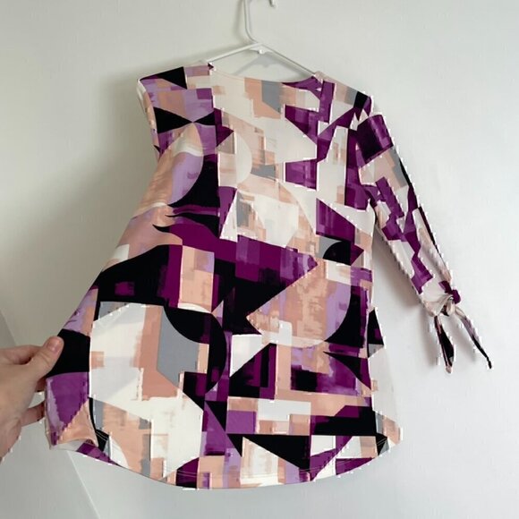 ALFANI Printed Tie Sleeve Blouse Pink Purple Geometric 3/4 Sleeve PETITE Medium - Picture 13 of 15